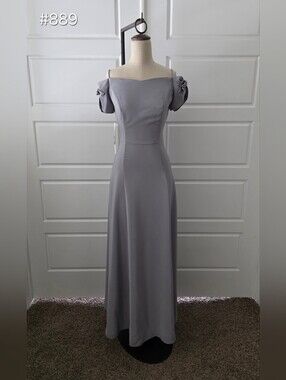 Silver/Gray Off-Shoulder A-line Maxi Formal Dress